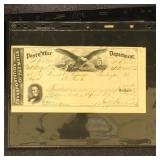 Ephemera 1864 US Post Office Department Check, 8.5