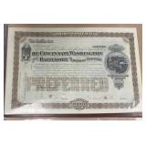 US Railroad Stock Certificate, Redeemed, Scripophi