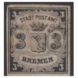 Bremen Stamps #1 Mint No Gum with stains CV $110