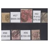 Great Britain Stamps #40, 57, 62, 94, 95 Used with