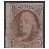 US Stamps #1 Used 1847 First Issue large left marg