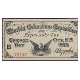 Ephemera "Chicago Day" Columbian Exposition Ticket