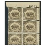 US Stamps #700 Mint NH Plate Block of 6 with some