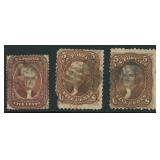 US Stamps #30A & 76 Group on Card, in mixed condit