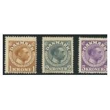 Denmark Stamps #132-134 Mint HR F-VF, #133 with cr