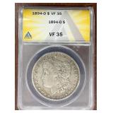 US Coins 1894-O Morgan Silver Dollar Graded VF35 b
