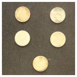 US Coins 5 1964 Kennedy Half Dollars, Circulated,