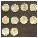 US Coins 10 1964 Kennedy Half Dollars, BU, bid is