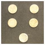US Coins 5 1964 Kennedy Half Dollars, Circulated,