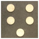 US Coins 5 Franklin Half Dollars, Circulated, bid