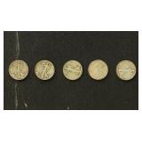 US Coins 5 Walking Liberty Silver Half Dollars, ci