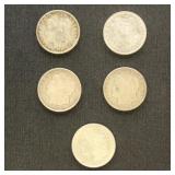 US Coins 5 Morgan Silver Dollars from group, circu