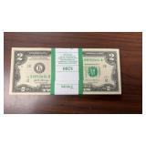 US Paper Money 100 X $2 Bills bank wrapped and seq