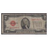 US Paper Money 1928D $2 United States Note, heavil