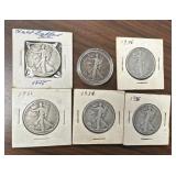 US Coins 6 Silver Walking Liberty Half Dollars, ci