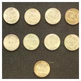 US Coins 9 1965-1970 40% Silver Kennedy Half Dolla