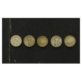 US Coins 5 Walking Liberty Silver Half Dollars, ci