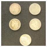US Coins 5 Morgan Silver Dollars from group, circu
