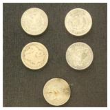 US Coins 5 Morgan Silver Dollars from group, circu