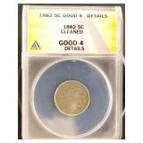 US Coins 1882 Shield Nickel Graded G4 Details(Clea