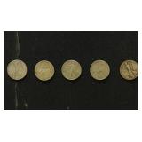US Coins 5 Walking Liberty Silver Half Dollars, ci
