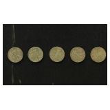 US Coins 5 Walking Liberty Silver Half Dollars, ci