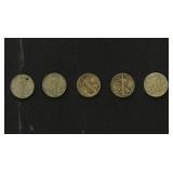 US Coins 5 Walking Liberty Silver Half Dollars, ci