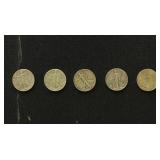 US Coins 5 Walking Liberty Silver Half Dollars, ci