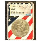 US Coin 1992 Silver Eagle MS69 NGC Graded Silver D