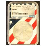 US Coin 2000 Silver Eagle MS69 NGC Graded Silver D