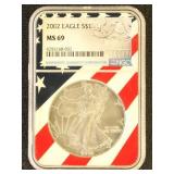 US Coin 2002 Silver Eagle MS69 NGC Graded Silver D