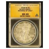US Silver Coin 2008-W Satin Finish Silver Eagle MS