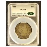 US Silver Coin 1914 Barber Half Dollar VG8 CAC Gra