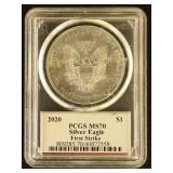 US Coins 2020 Silver Eagle Graded MS70 by PCGS Fir