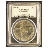 US Silver Coin 1992-D Columbus Dollar MS69 PCGS Gr