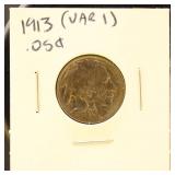 US Coin 1913 Buffalo Nickel, Variety 1, Circulated