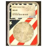 US Coin 2004 Silver Eagle MS69 NGC Graded Silver D