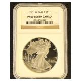 US Coin 2001-W Silver Eagle PF69 Proof Ultra Cameo