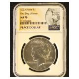 US Silver Coin 2023 Peace Dollar MS70 NGC Graded "