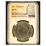 US Silver Coin 2021 Morgan Dollar MS70 NGC Graded