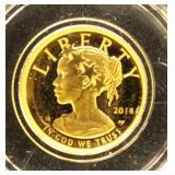 US Gold Coin 2018 American Liberty 1/10 Ounce Proo