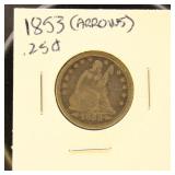 US Coin 1853 Seated Liberty Quarter with arrows, C
