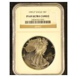 US Coin 1993-P Silver Eagle PF69 Proof Ultra Cameo