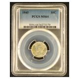 US Silver Coin 1945 Mercury Dime MS64 PCGS Graded