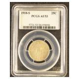 US Silver Coin 1918-S Standing Liberty Quarter AU5