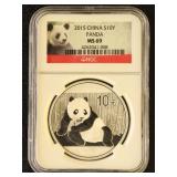 China Silver Panda Coin 2015 MS69 NGC Graded