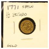 Spain Gold Coin 1771 Half Escudo, circulated