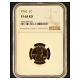 US Coin 1962 Penny PF68RD NGC Graded, Proof Red Li