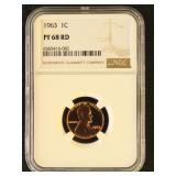 US Coin 1963 Penny PF68RD NGC Graded, Proof Red Li