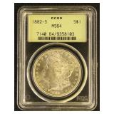 US Coins 1882-S Morgan Silver Dollar Graded MS64 b